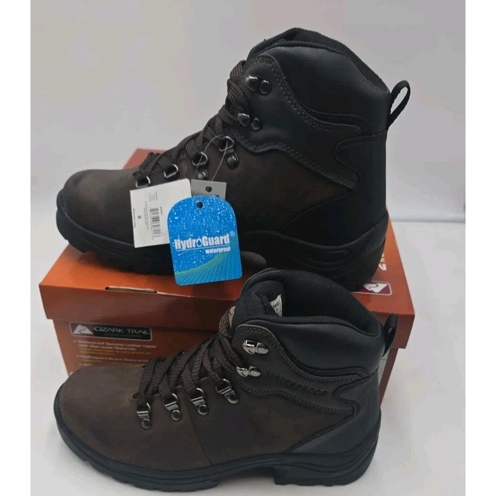 Ozark Trail Bandy Men's Hiking Boots Size 8 Dark Brown Leather Waterproof